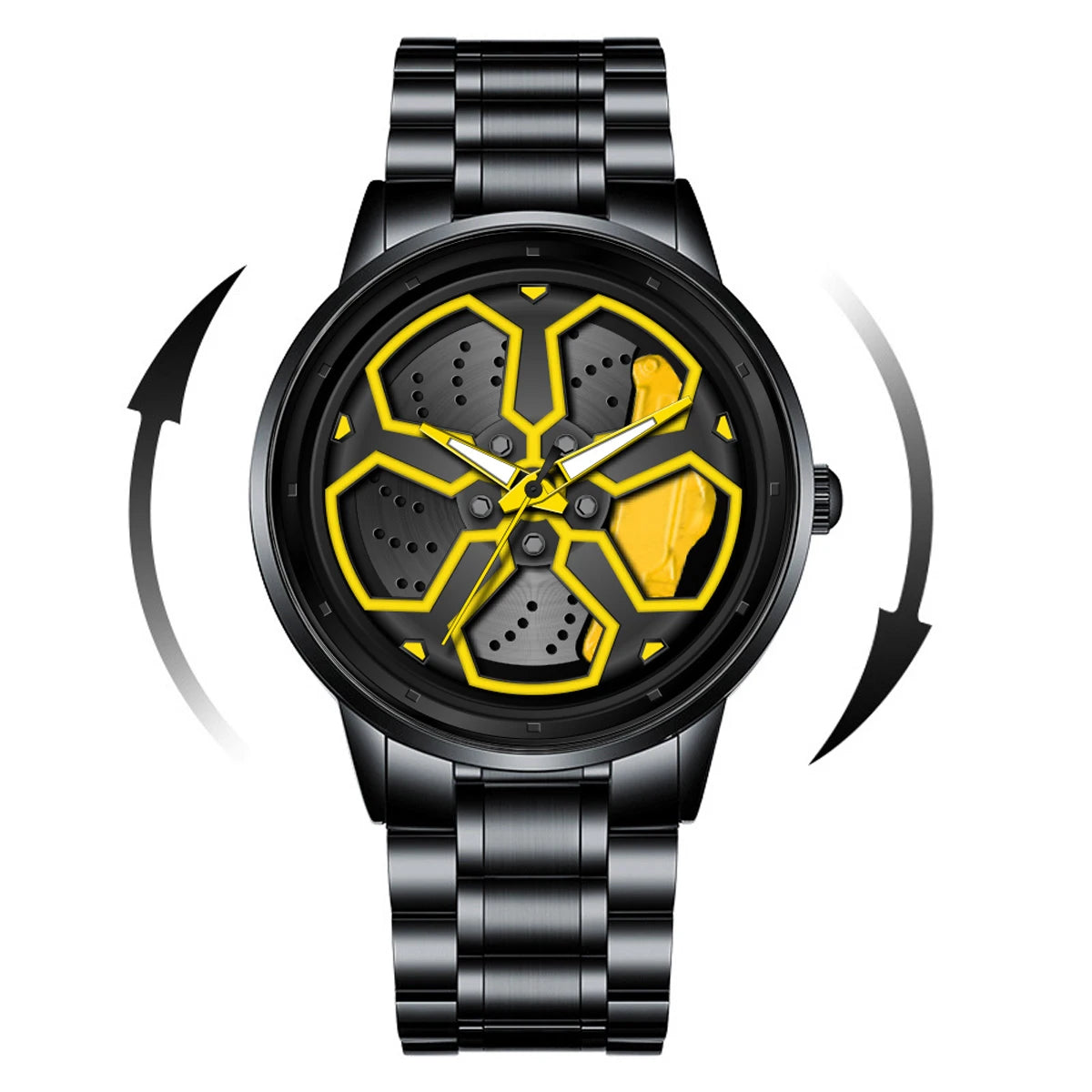 Montre créative VA VA VOOM pour homme, cadran rotatif, en acier inoxydable noir, mouvement à quartz, 42 mm, étanche, cadeau sportif