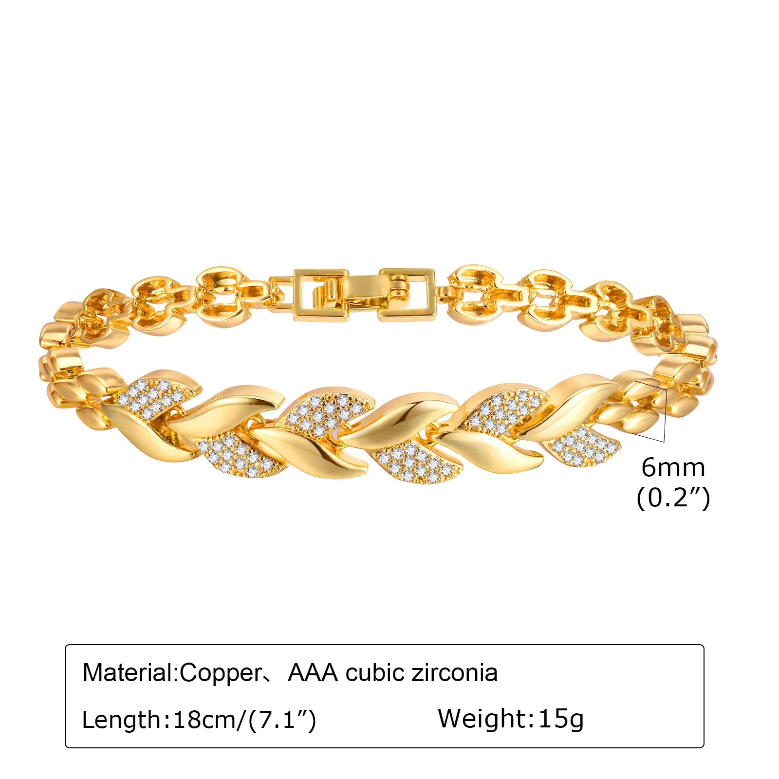 Bracelet chaîne trombone en or 14 carats plaqué oxyde de zirconium, bracelet de montre à maillons épais réglable et superposable pour femme et fille, idée cadeau