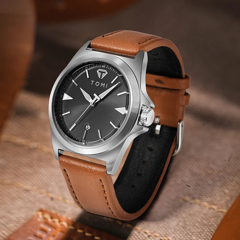 Montre pour homme décontractée minimaliste TOMI, montre à quartz pour homme d'affaires, cadran rond, montre classique à la mode, cadeau