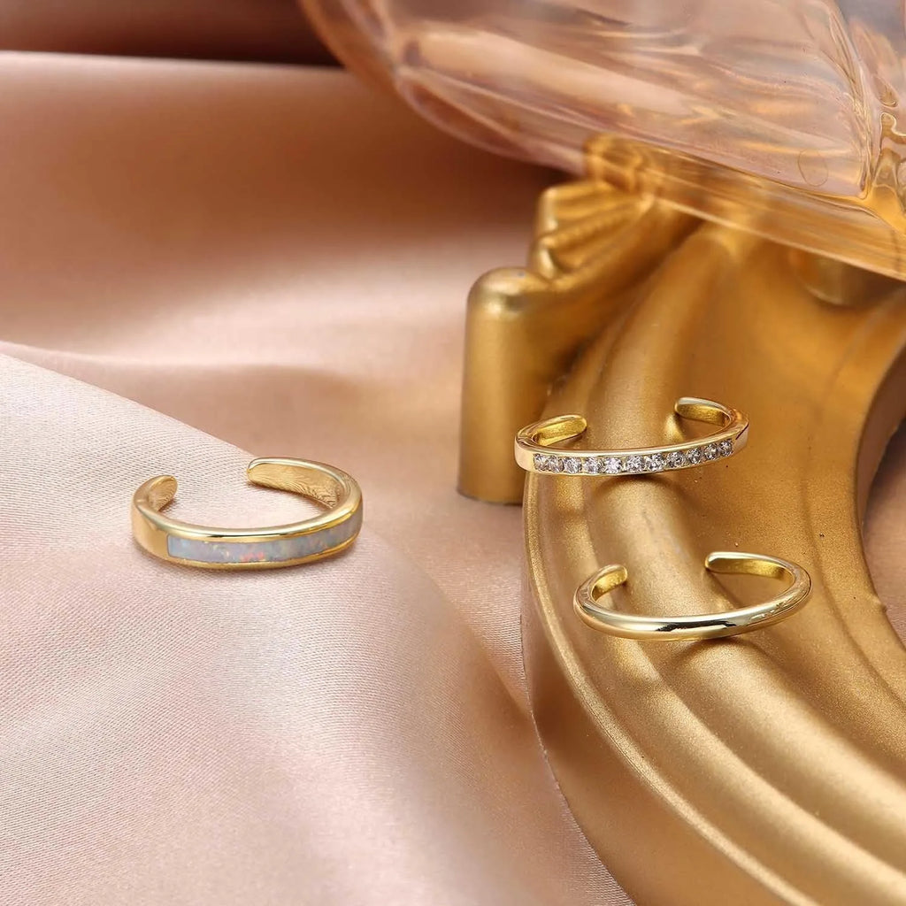 Bagues d'orteil Bobisty plaquées or 14 carats pour femme Bague d'orteil ajustable avec fleur d'opale mignonne Bagues d'orteil ouvertes Bijoux de pied de plage d'été