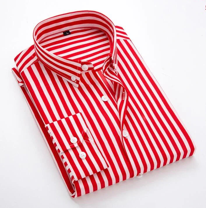 Chemise rayée classique pour homme, chemise à manches longues simple boutonnage, nouveau haut rouge et bleu automne, taille européenne révisée du XXS au XL.