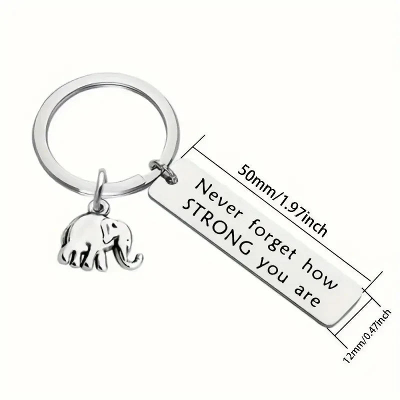 1pc/2pcs Inspirational Positive Energy Keychain Elephant Never Don't Forget How Strong You Are Stainless Steel Relatives And Fri