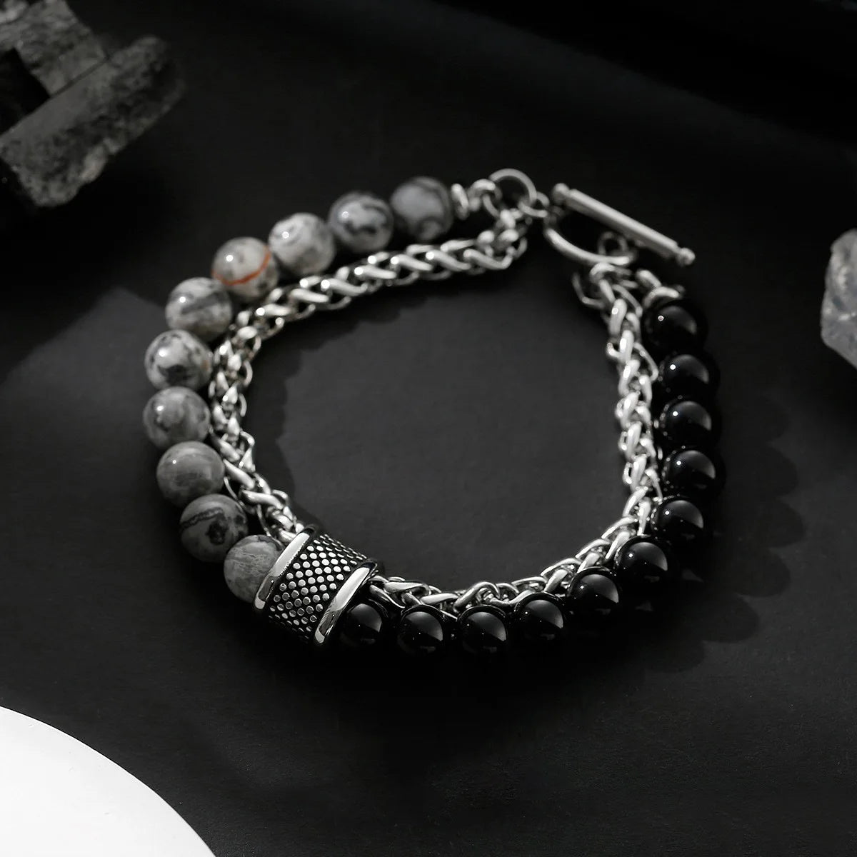 HNSP Chapelet Perles Œil de Tigre Acier Inoxydable Chaîne de Main Bracelet de Jonction pour Hommes Protéger Bijoux Accessoires Homme