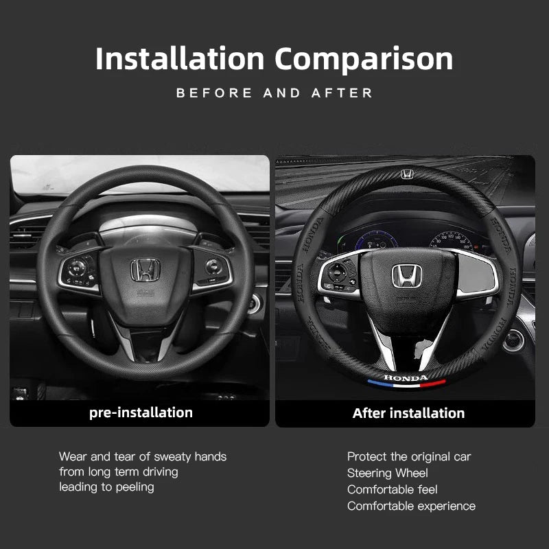 38cm Car Carbon Fiber Steering Wheel Cover For Honda Civic FIT CRV Accord Jazz HRV Car Interior Non-slip Steering Wheel Cover