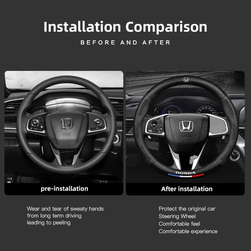 Housse de volant en fibre de carbone 38cm pour Honda Civic FIT CRV Accord Jazz HRV, antidérapante pour intérieur de voiture