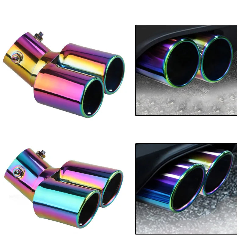 1 Embout de silencieux d'échappement de voiture 2,5" en acier inoxydable, double tuyau, garniture modifiée pour la plupart des voitures