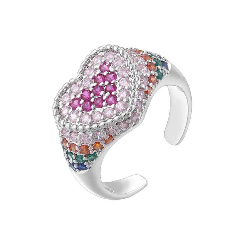 ZHUKOU Luxe Bague en Pierre Semi-Précieuse en Forme de Cœur pour Femme, Accessoires de Fête, Ouverture Réglable, 1 Pièce:VJ830