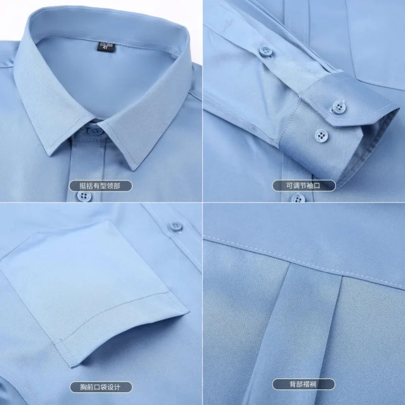 Nouvelle Élasticité Anti-Rides Chemises Homme Manches Longues Chemises Habillées Pour Homme Coupe Ajustée Camisa Social Chemise d'Affaires Chemise Blanche