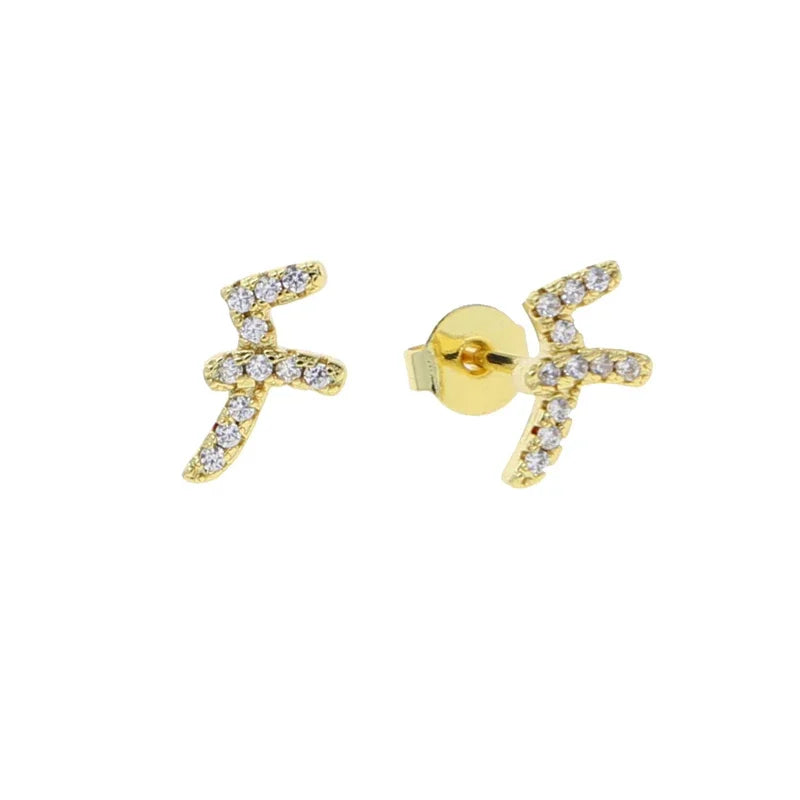 Boucles d'oreilles clous alphabet lettre arabe, micro-serties de zirconiums cubiques, couleur or, minimalistes et délicates, pour femmes et jeunes filles, vente en gros