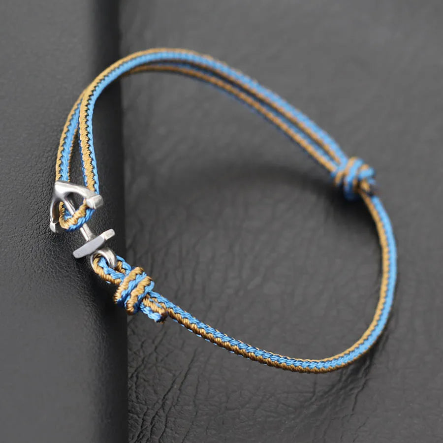 Bracelet Ancre Homme Tendance avec Cordons Ethniques Réglable Fait à la Main Premium Bijou Plage Surf Nautique