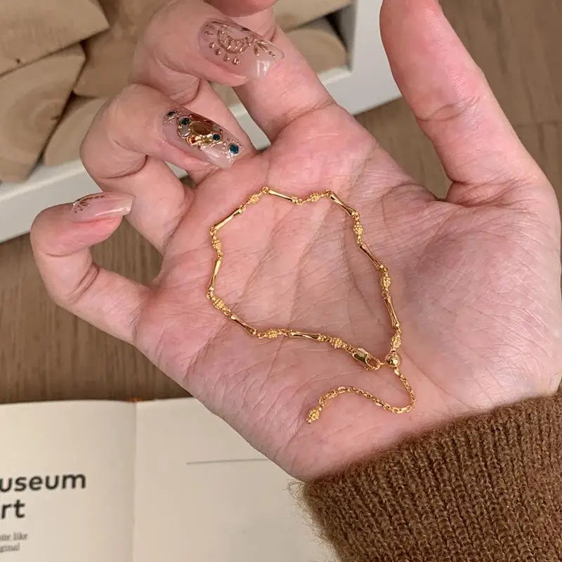 Bracelets en bambou brillants simples en argent 925 pour femmes, style luxe léger, bijoux populaires pour mariage ou soirée, breloques et chaînes.