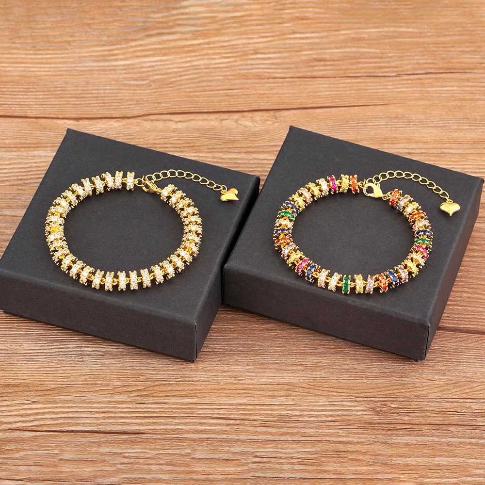 Nidin Bracelet Chaîne Plaqué Or avec Perles pour Femme, Breloques Cœur en Zircon Coloré, Bijoux de Fête de Mariage Cadeaux