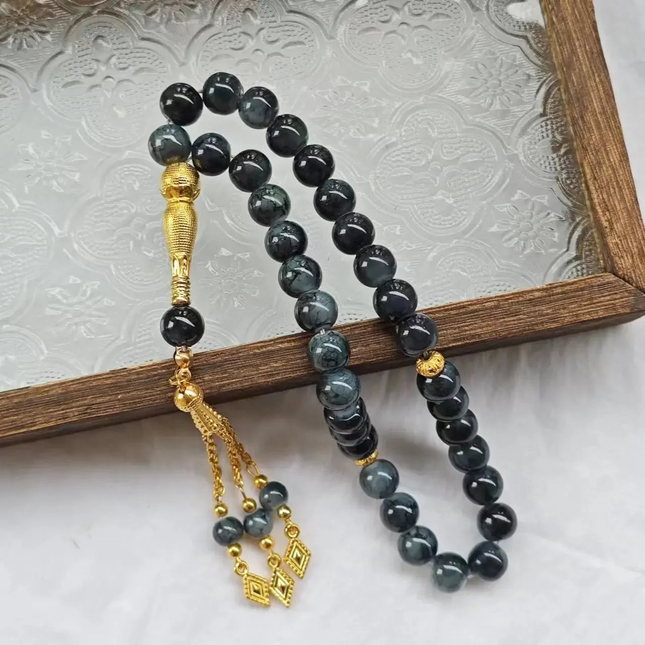 10mm 33 Beads Tasbih Crystal Glass Bracelet Muslim Rosary Tassel Prayer Beads Islamic Tasbeeh Masbaha Meditation for Women Men