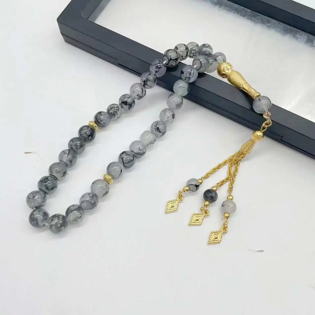 10mm 33 Beads Tasbih Crystal Glass Bracelet Muslim Rosary Tassel Prayer Beads Islamic Tasbeeh Masbaha Meditation for Women Men