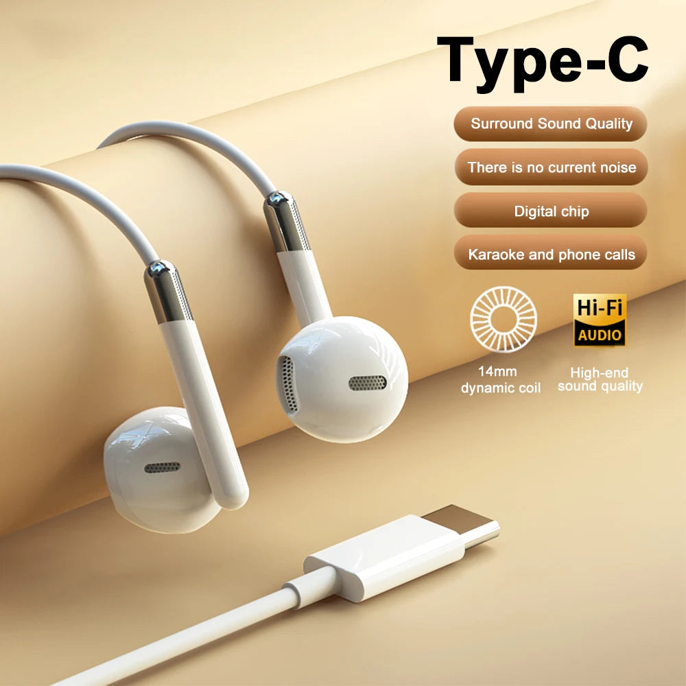 Écouteurs filaires Type C Son surround stéréo HiFi Écouteurs 3,5 mm Casque de musique USB C pour Samsung Galaxy S24 S23 S22 iPhone 16