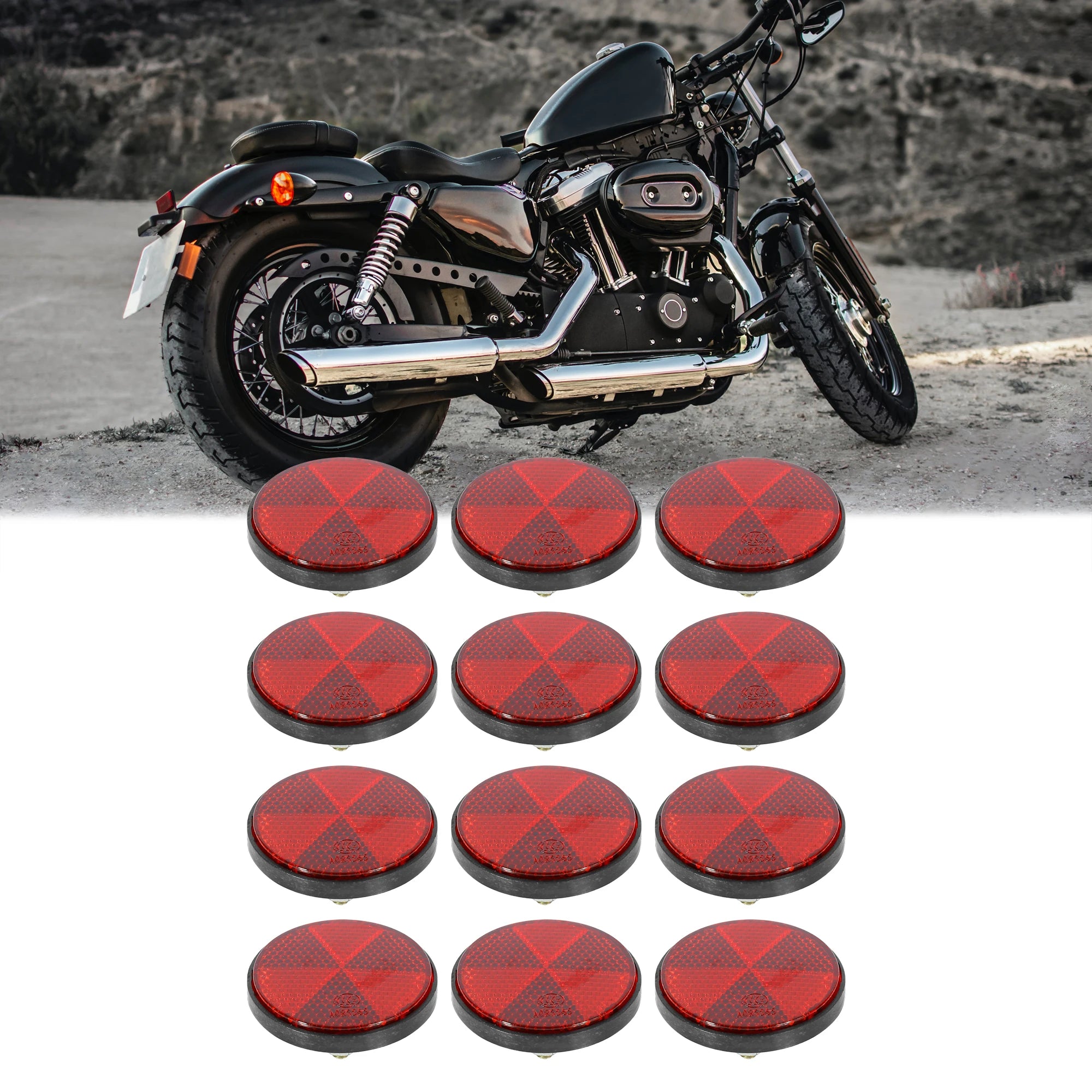Motoforti Lot de 6 paires de catadioptres ronds universels en plastique rouge M6 x 1,0 de 56 mm de diamètre pour moto et vélo