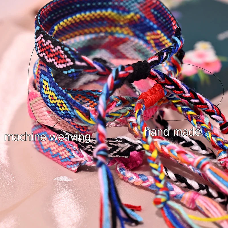 Bracelet d'amitié bohème à 12 couleurs avec pompons pour femme, corde de coton tressée, style bohème, pour l'été et la plage