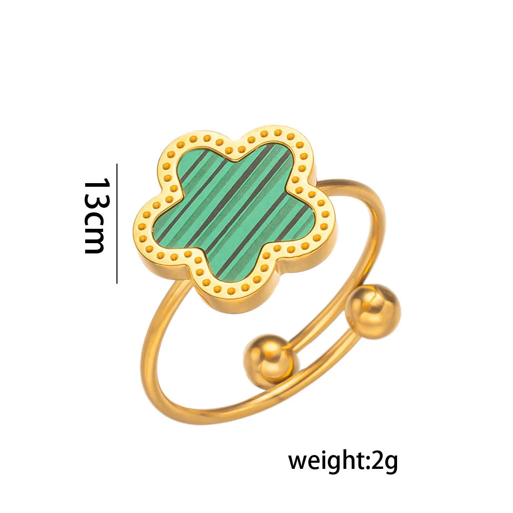 Collier en Acier Inoxydable Plaqué Or 14 Carats pour Femme, Pendentif Double Face Cinq Pétales de Fleur, Bijou Trèfle