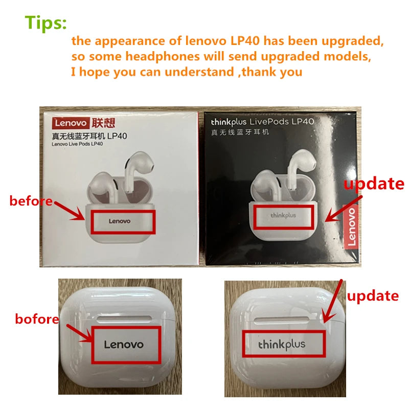 Écouteurs sans fil Lenovo LP40 d'origine TWS Bluetooth Écouteurs de sport à commande tactile Casque stéréo pour téléphone Android