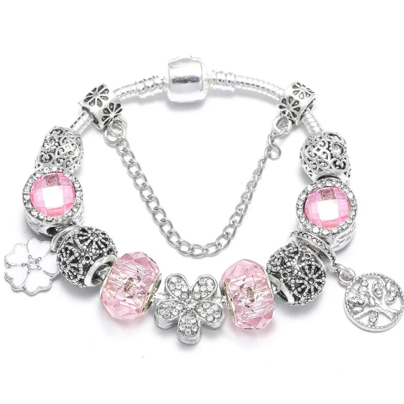 BAOPN Bracelets à breloques en perles cœur à cœur roses européennes pour femmes, bracelets et joncs de marque assortis, bijoux pour couple, livraison directe