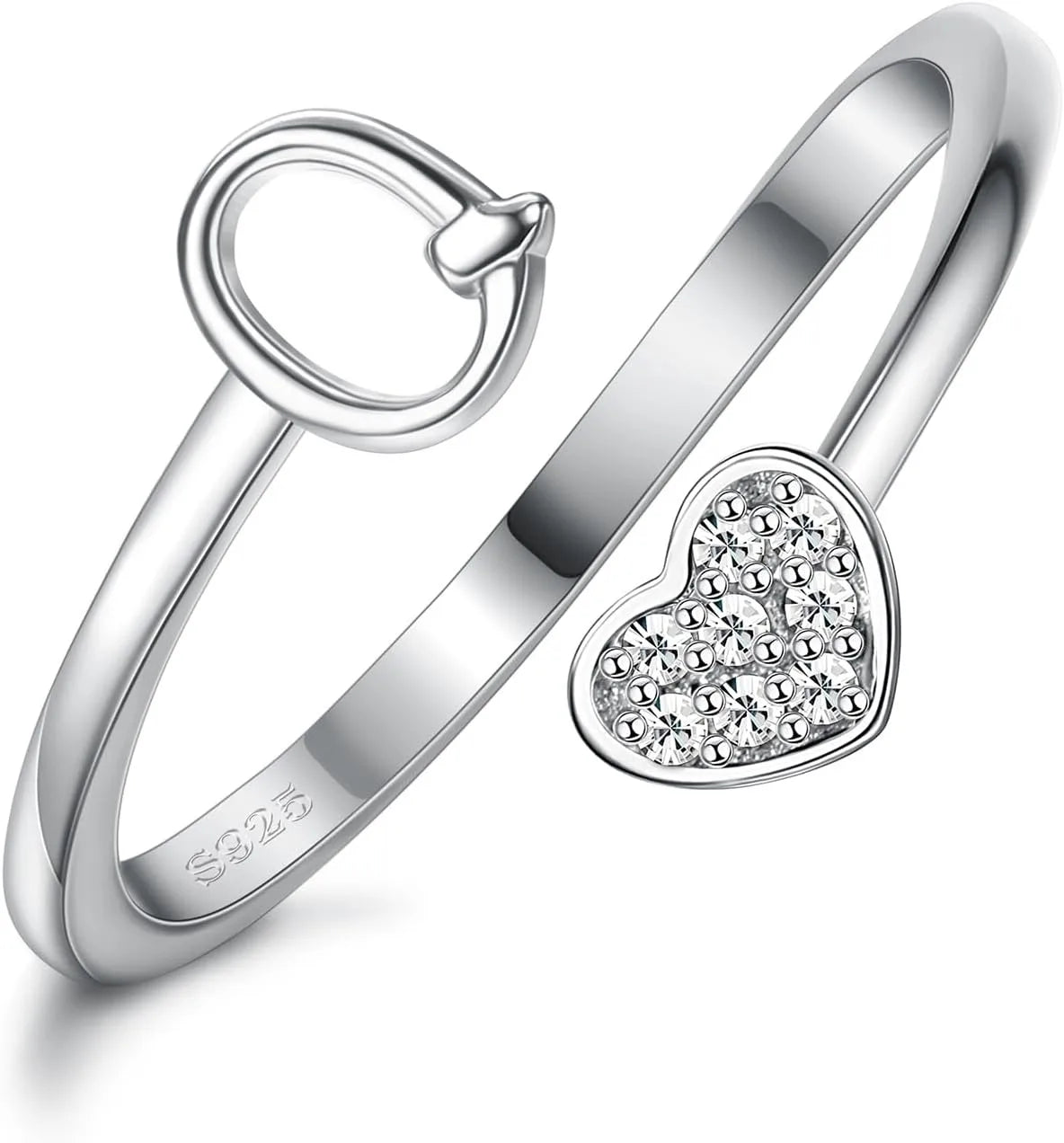 Fansilver Bagues initiales en argent sterling 925, bagues empilables réglables en forme de cœur, jolies bagues alphabétiques en forme de cœur, cadeau pour elle