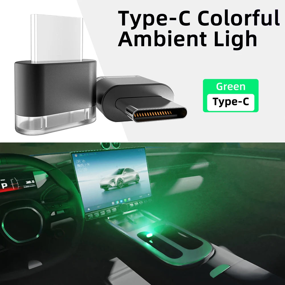 Nouvel éclairage d'ambiance intérieur de voiture Type-C, lumières de signalisation LED, lampe de lecture automatique, décorations, accessoires intérieurs de voiture