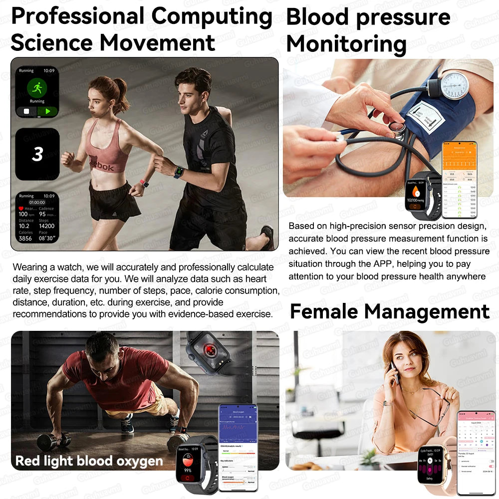 Montre connectée de sport tendance 2025 pour hommes et femmes, avec diagnostic intelligent par IA, surveillance de la tension artérielle, de la fréquence cardiaque (HRV+PPG), étanche IP68 et NFC