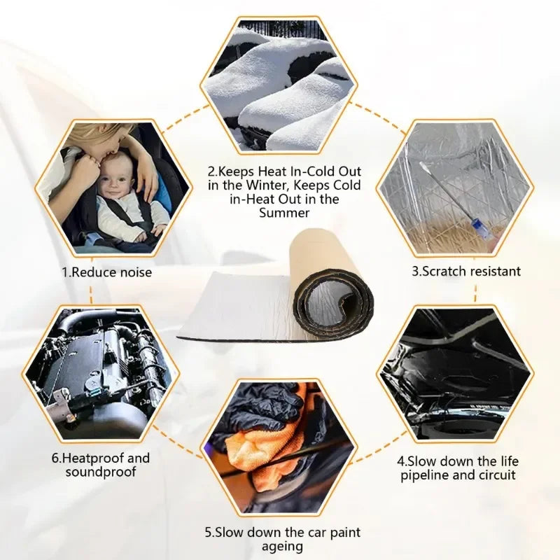 Tapis isolant thermique et phonique ignifuge 200x50cm Tapis thermique acoustique Panneaux muraux insonorisés Isolation phonique pour insonorisation de voiture