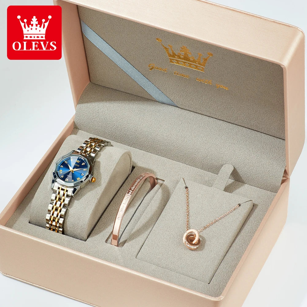 OLEVS 9931 Montre Femme Étanche Luxe Diamant Quartz Pour Femmes Échelle Romaine Calendrier Lumineux Élégante Montre-Bracelet Femme