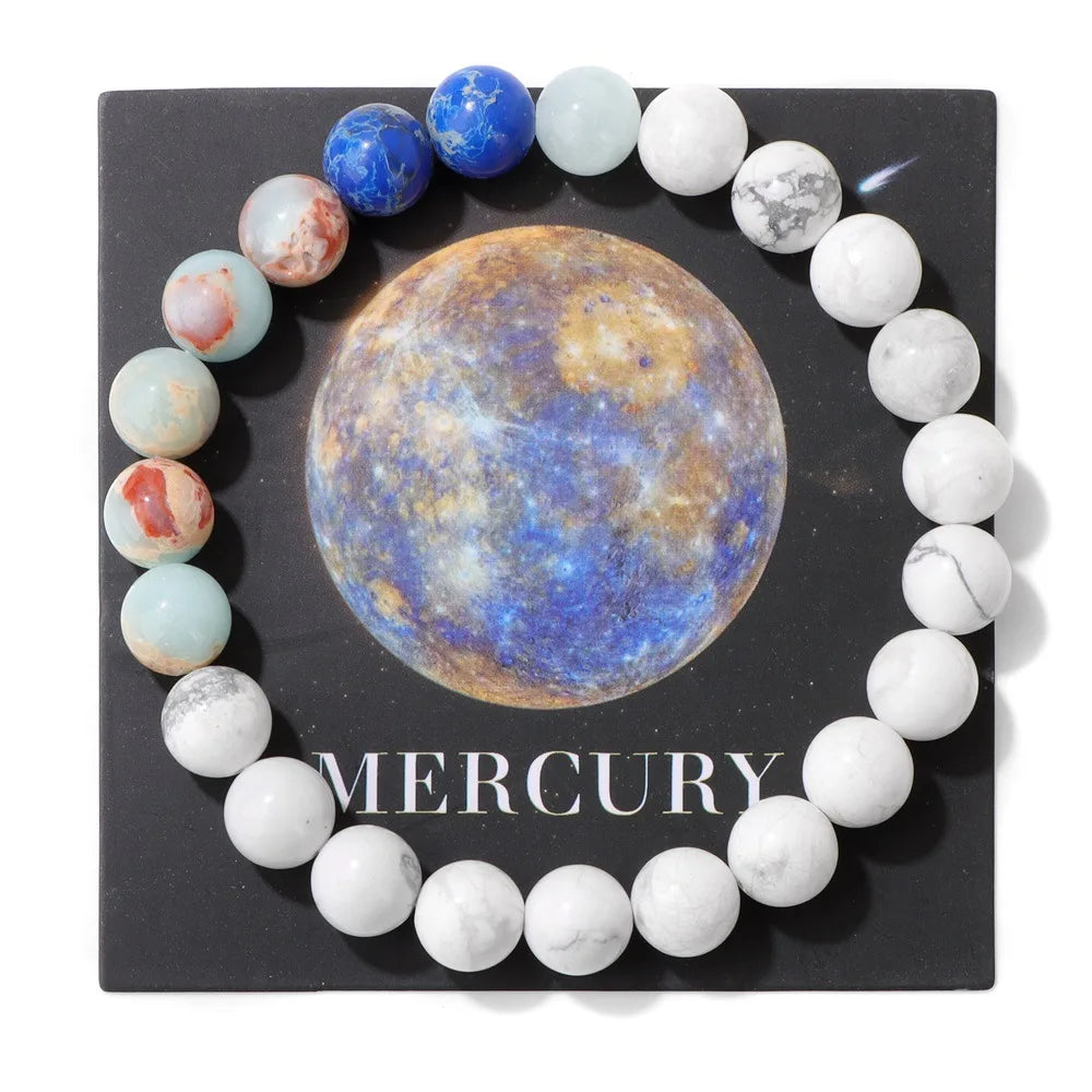 HNSP Bracelet en Perles de 8 MM pour Hommes Femmes Planètes du Système Solaire Chapelet à Main Accessoires Soleil Lune Terre Bracelet Corde
