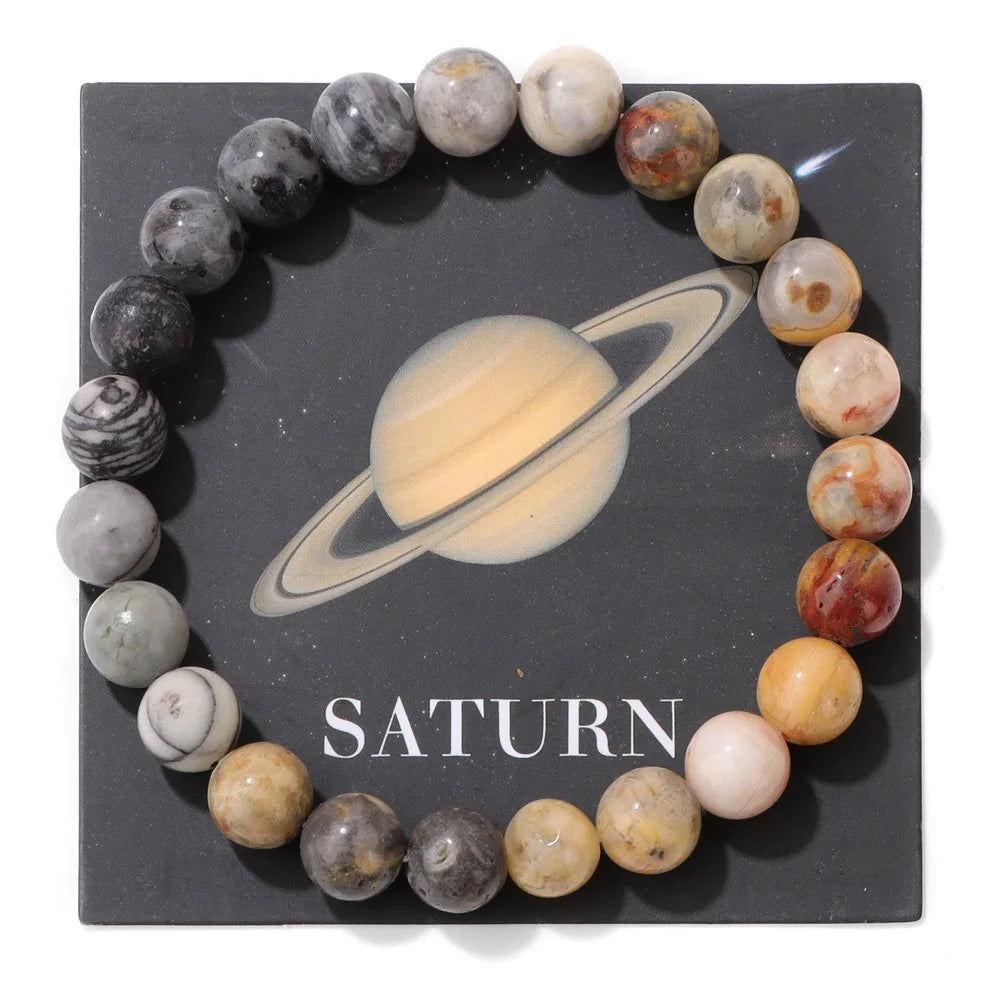 HNSP Bracelet en Perles de 8 MM pour Hommes Femmes Planètes du Système Solaire Chapelet à Main Accessoires Soleil Lune Terre Bracelet Corde