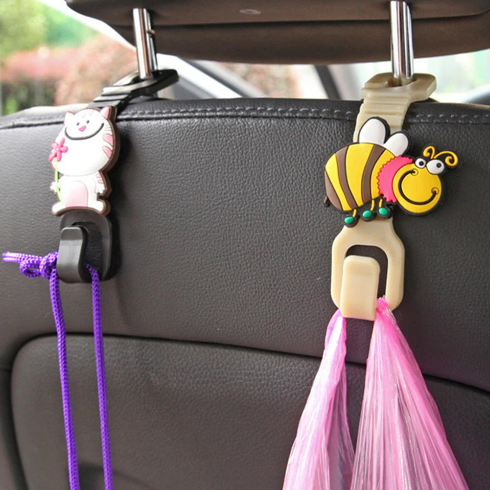 2Pcs Universal Car Seat  Cartoon Hook Hangers Organizer Headrest Mount Storage Interior Accessries