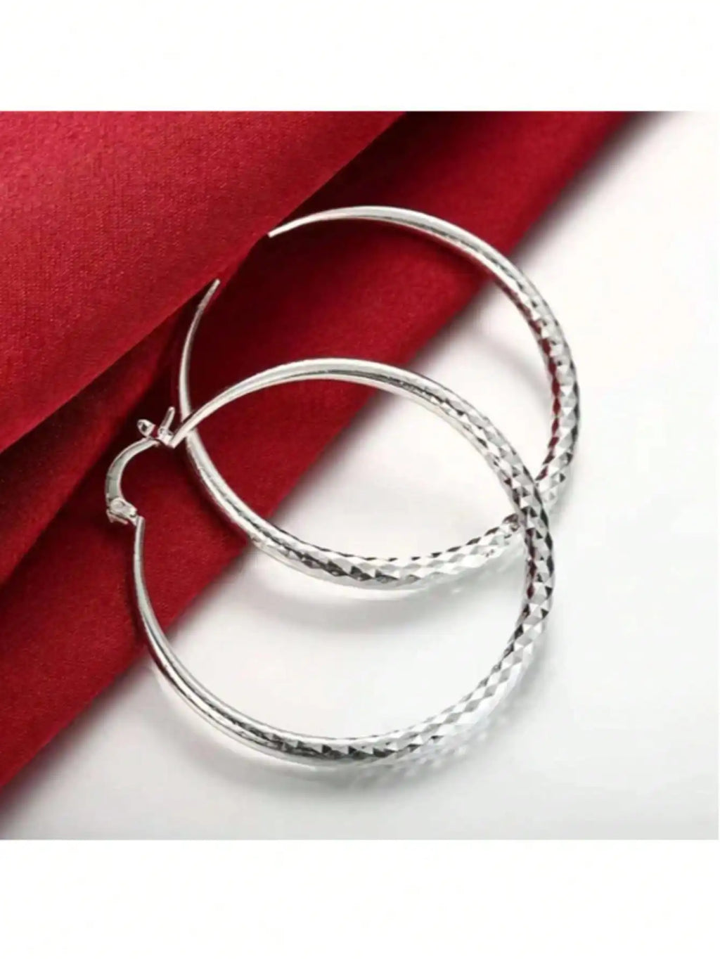 Silver Tone Faceted Hoop Earrings for Women, Elegant Jewelry Gift for Wedding or Party