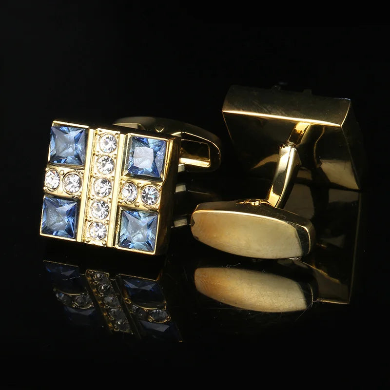 Fashion Luxury Men's Brand Cufflinks Golden Rhinestones High Quality Buttons Father Groom Favors Jewelry Gifts
