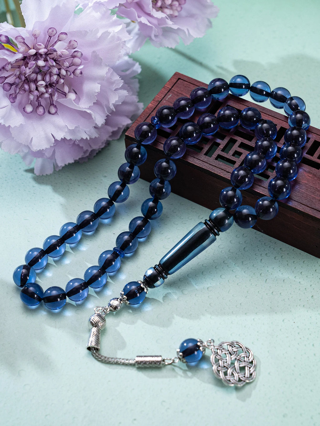 1 blue-brown-green three-color charm bracelet, 45 acrylic charms, patterned pendant, daily prayer counting gift