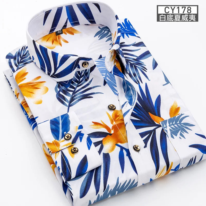 Nouvelle chemise pour hommes, mince, à manches longues, imprimée, printemps/été, sans repassage, décontractée, coupe ajustée, à la mode, respirante