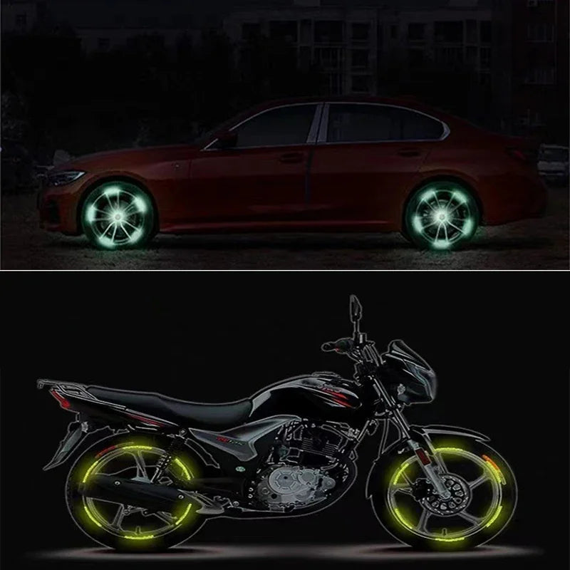 Autocollant Réfléchissant pour Jante de Pneu de Voiture Bande d'Avertissement de Sécurité Nocturne Moto Vélo Auto Roue Moyeu Réflecteur Autocollants 20/40 Pièces