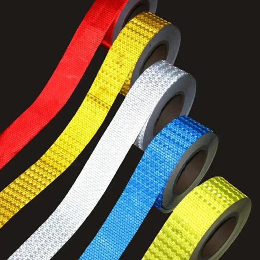 Ruban réfléchissant d'avertissement 5cm*1m Bande réfléchissante de voiture Avertissement de sécurité Autocollant de décoration de voiture Réflecteur à grille de couleur