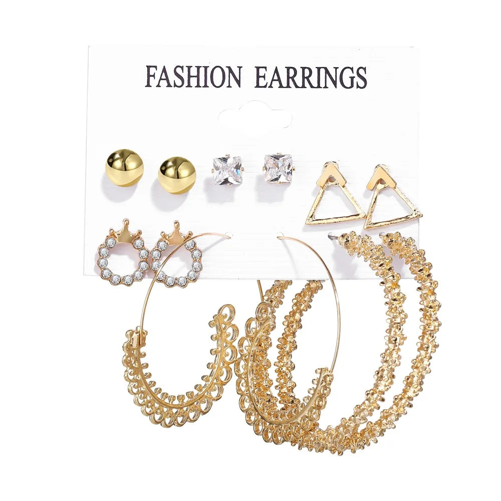 LATS Grand ensemble de boucles d'oreilles créoles bohèmes pour femmes, couleur or, style bohème, vintage, perle, boucles d'oreilles carrées, clous d'oreilles cœur en zircon, bijoux