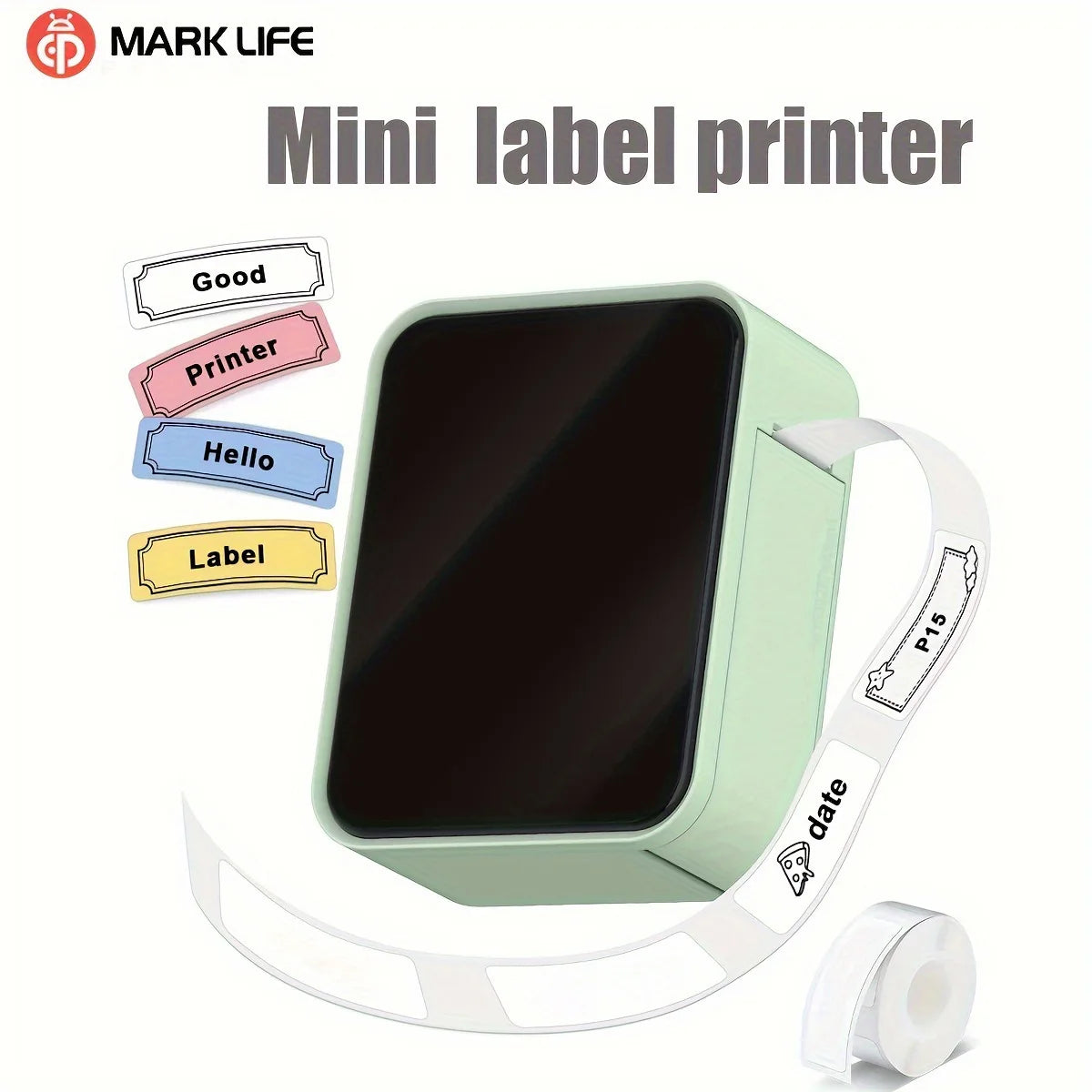 Mini-imprimante thermique portable MarkLife P15, étiqueteuse sans fil compatible Bluetooth pour l'étiquetage à domicile et au bureau