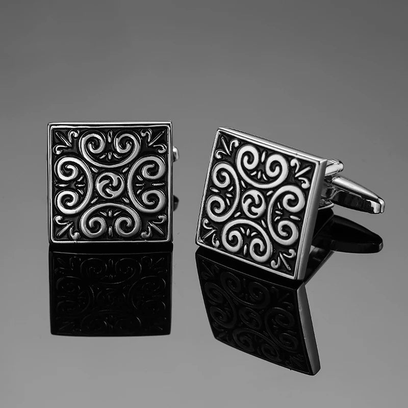 Boutons de manchette pour chemise française classique pour hommes Bouton de manchette carré rétro haut de gamme motif rose amour bleu Accessoires de costume d'affaires bijoux