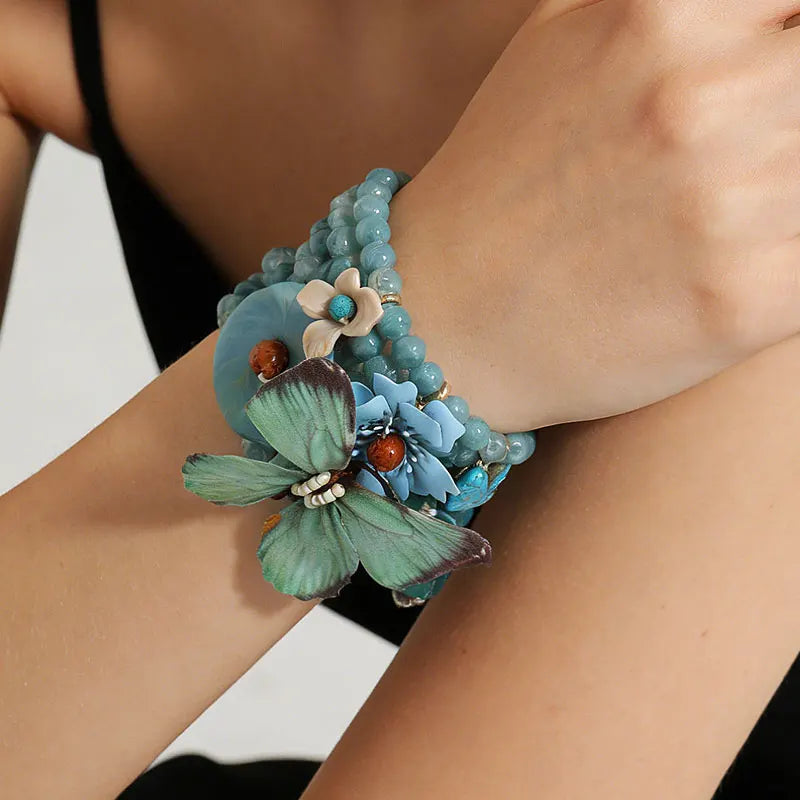 Statement Boho Beads Bracelet Butterfly Flower Accessories Handmade for Woman