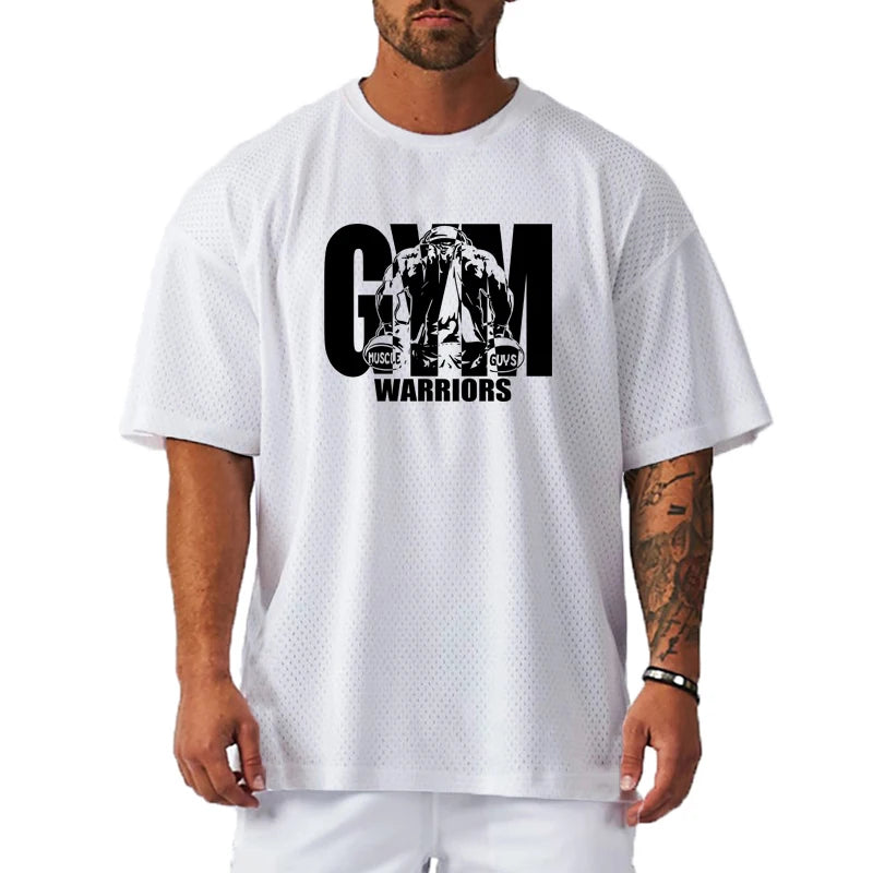 T-shirt décontracté ample pour homme - Sport, gym, musculation, manches courtes, été, maille, séchage rapide, respirant