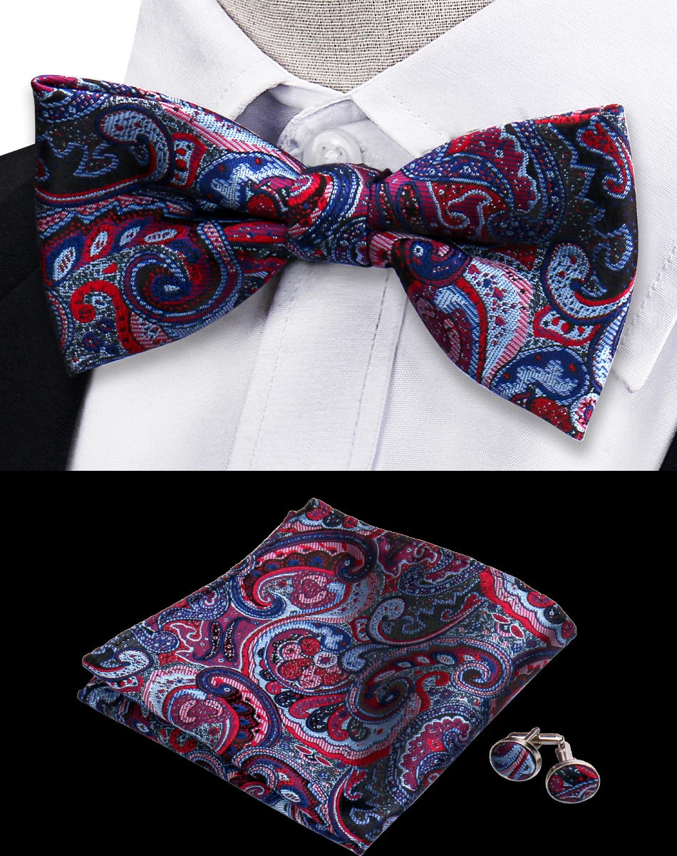 Ensemble de 3 pièces Nœud Papillon Cravate Mouchoir Boutons de Manchette Pour Hommes Chemises Adaptées Affaires Mariage Papillon Paisley Pochette Nœud Papillon Homme