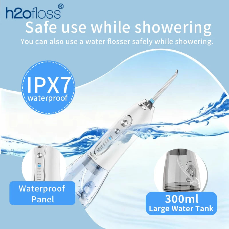 Hydropulseur sans fil H2ofloss 140 PSI, 5 modes, 5 embouts, 300 ml, batterie 2500 mAh, rechargeable par USB, irrigateur buccal portable pour le nettoyage des dents