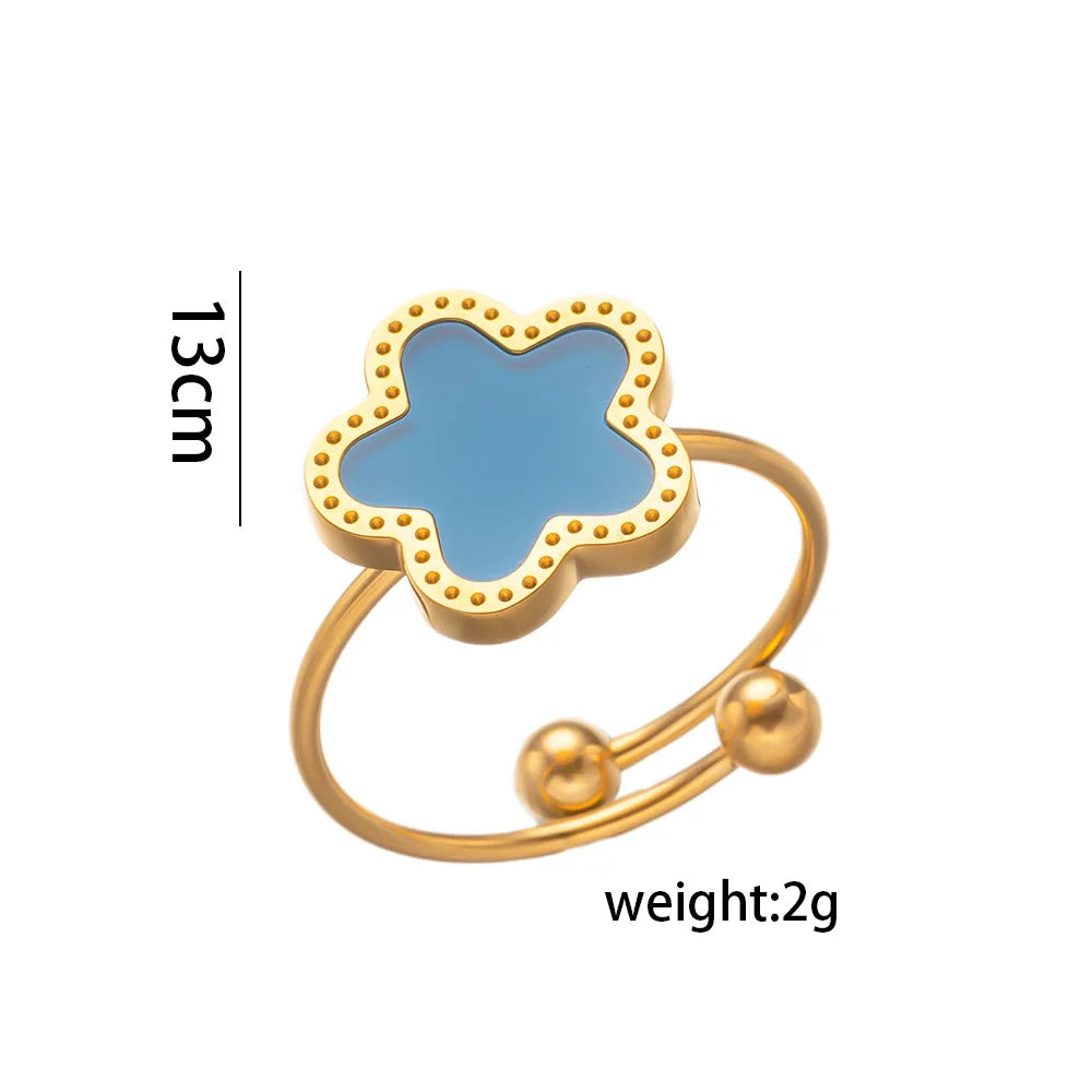 Collier en Acier Inoxydable Plaqué Or 14 Carats pour Femme, Pendentif Double Face Cinq Pétales de Fleur, Bijou Trèfle