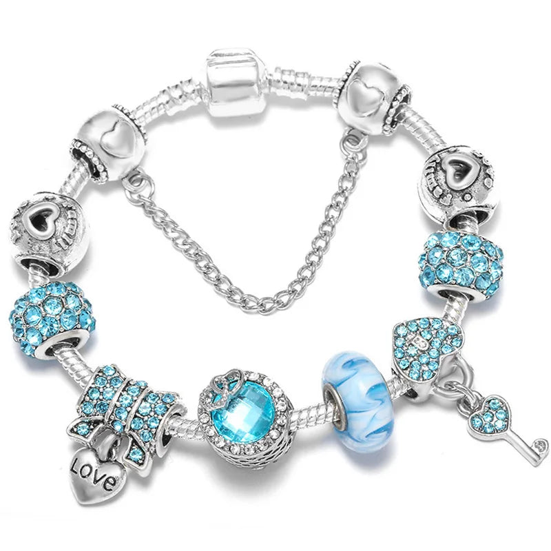 BAOPN Bracelets à breloques en perles cœur à cœur roses européennes pour femmes, bracelets et joncs de marque assortis, bijoux pour couple, livraison directe