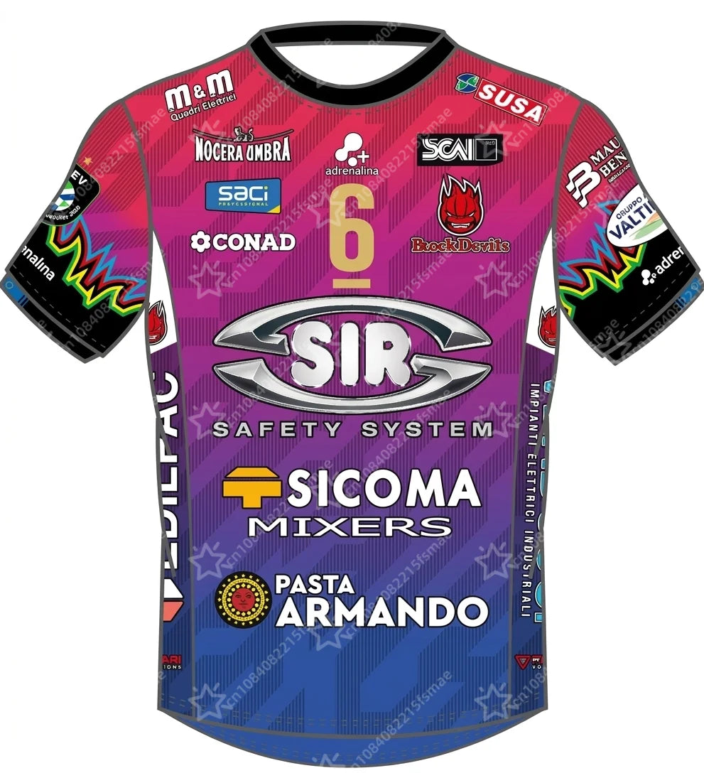 Maillot de volley-ball pour hommes Sir Susa Scai Pérouse 2025/26, t-shirt de sport à manches courtes, uniforme d'équipe, hauts d'entraînement respirants à séchage rapide