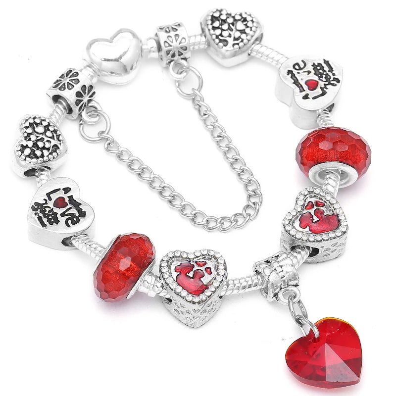 BAOPN Bracelets à breloques en perles cœur à cœur roses européennes pour femmes, bracelets et joncs de marque assortis, bijoux pour couple, livraison directe