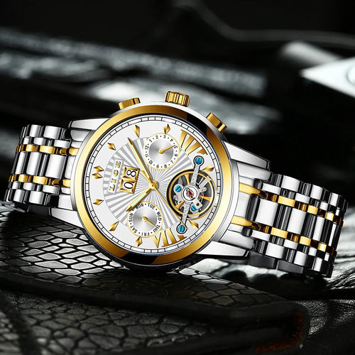 Montres-bracelets mécaniques automatiques LIGE 2026 pour hommes, montre de luxe tourbillon de marque supérieure pour hommes, montre de mode étanche pour hommes